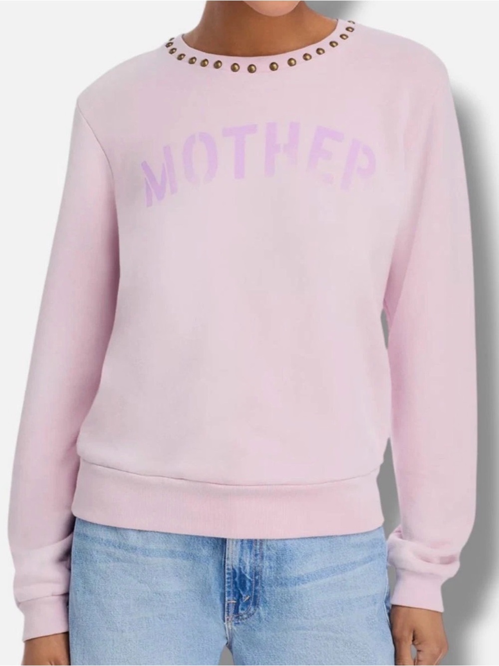 MOTHER camper mother stud sweatshirt in pink - size M *has stain next to “R”